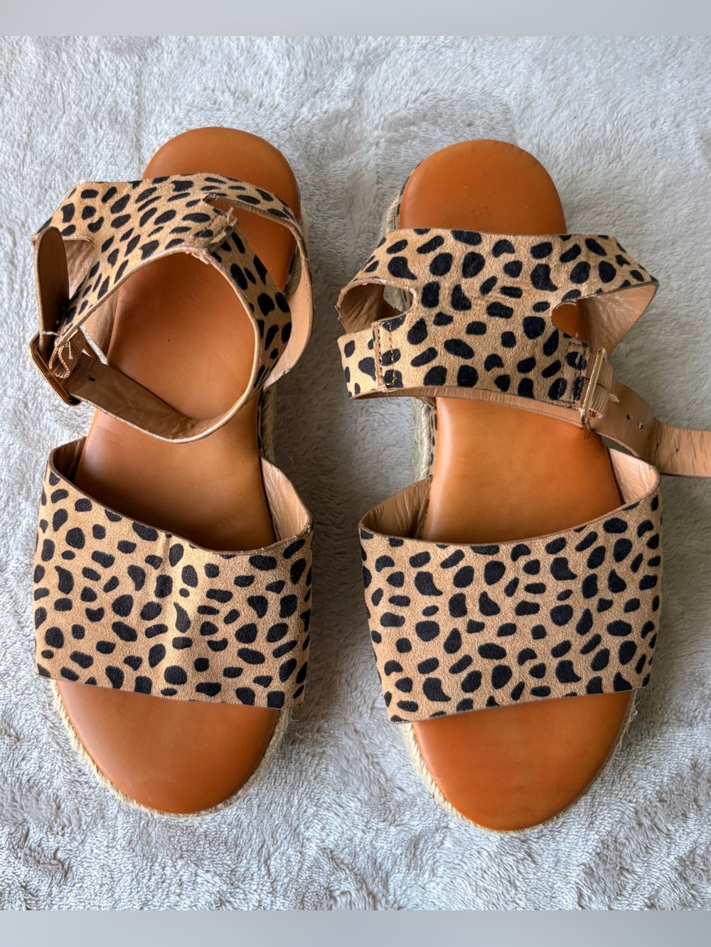 BAMBOO Leopard Print Tan and Black Strap Sandals